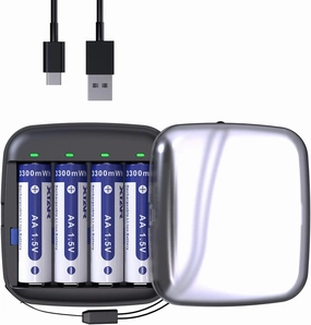 XTAR AA 1.5V Lithium Rechargeable Batteries, 3300mWh, 4 Count with BC4 Charger