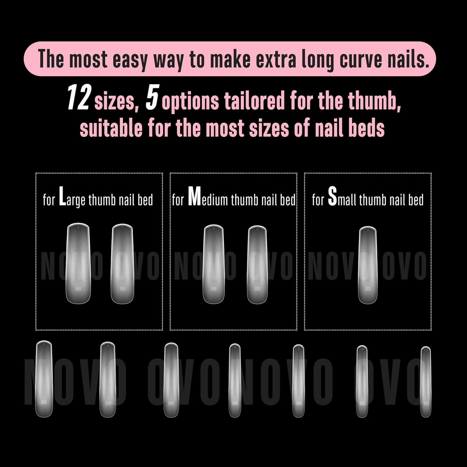 XXL Curved Nail Tips Press on Full Cover, Tapered Square Gel x Extra Thick Long XL Acrylic Fake Nails Extension kit, Clear Pre-etched Soft French False Nail 12 Sizes 300pcs