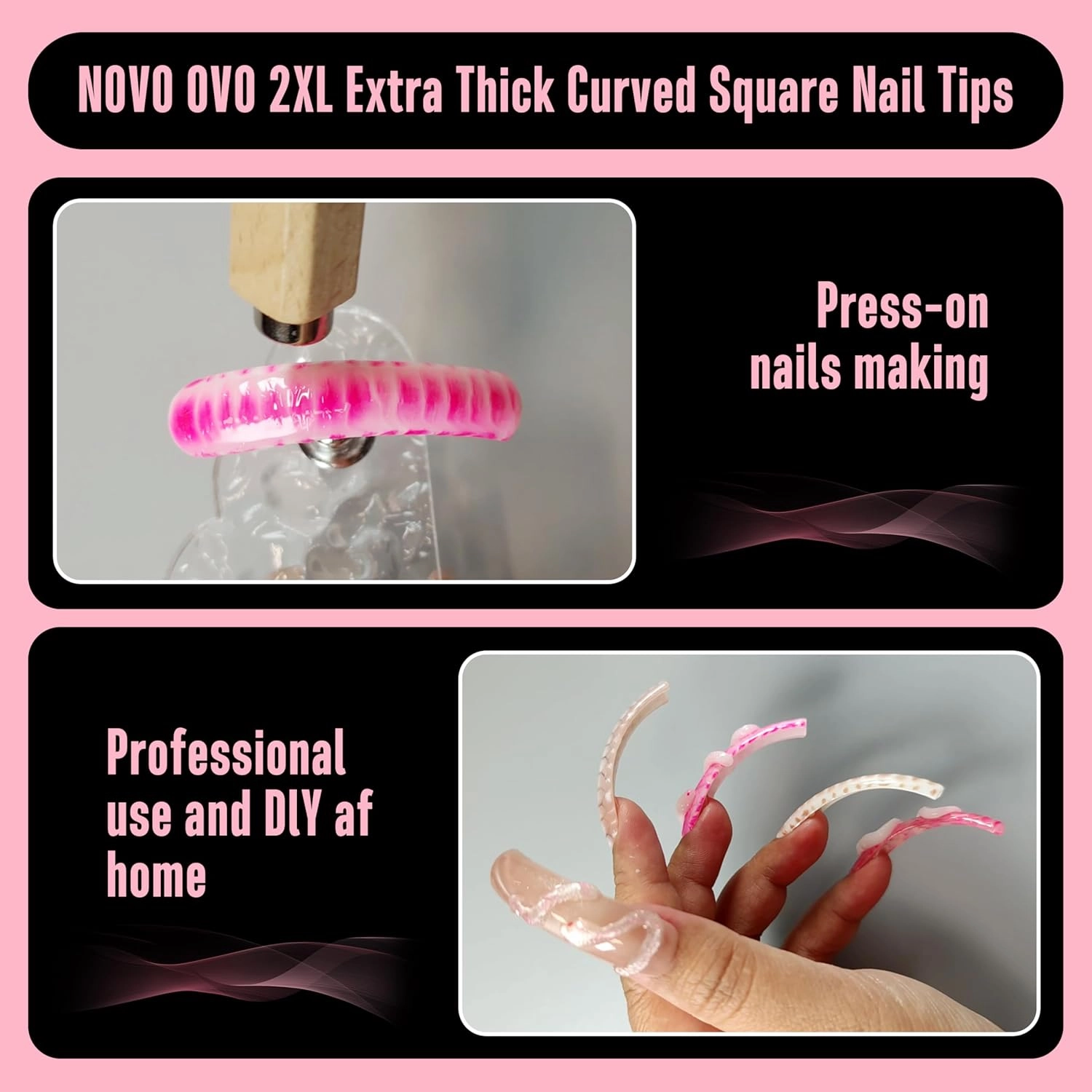 XXL Curved Nail Tips Press on Full Cover, Tapered Square Gel x Extra Thick Long XL Acrylic Fake Nails Extension kit, Clear Pre-etched Soft French False Nail 12 Sizes 300pcs