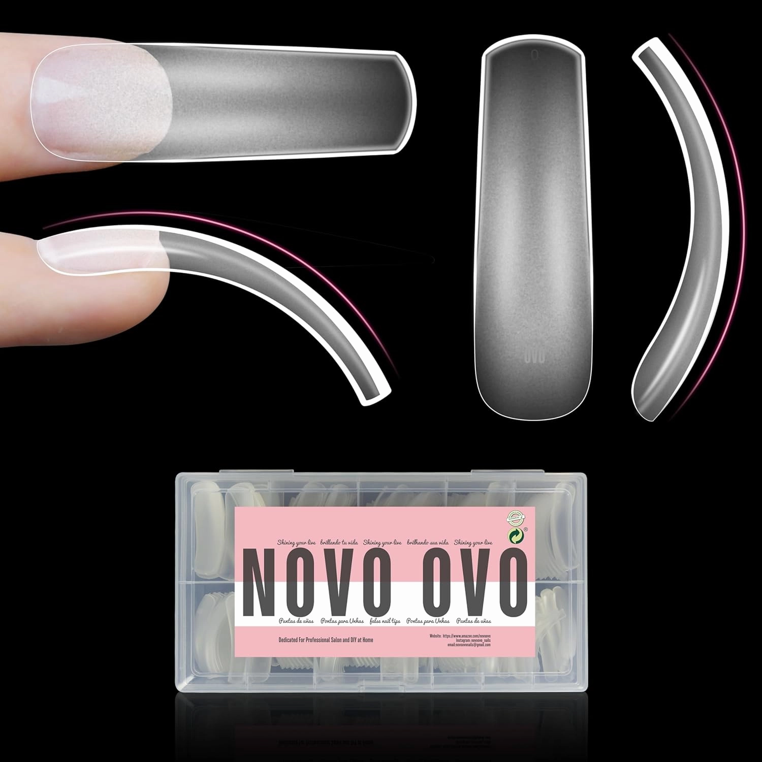 XXL Curved Nail Tips Press on Full Cover, Tapered Square Gel x Extra Thick Long XL Acrylic Fake Nails Extension kit, Clear Pre-etched Soft French False Nail 12 Sizes 300pcs