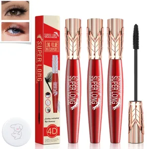 Yankina Mascara De Pestañas, 4d Waterproof And Sweat Proof Mascara, Smudge Proof Waterproof, Super Long Mascara (3pcs)