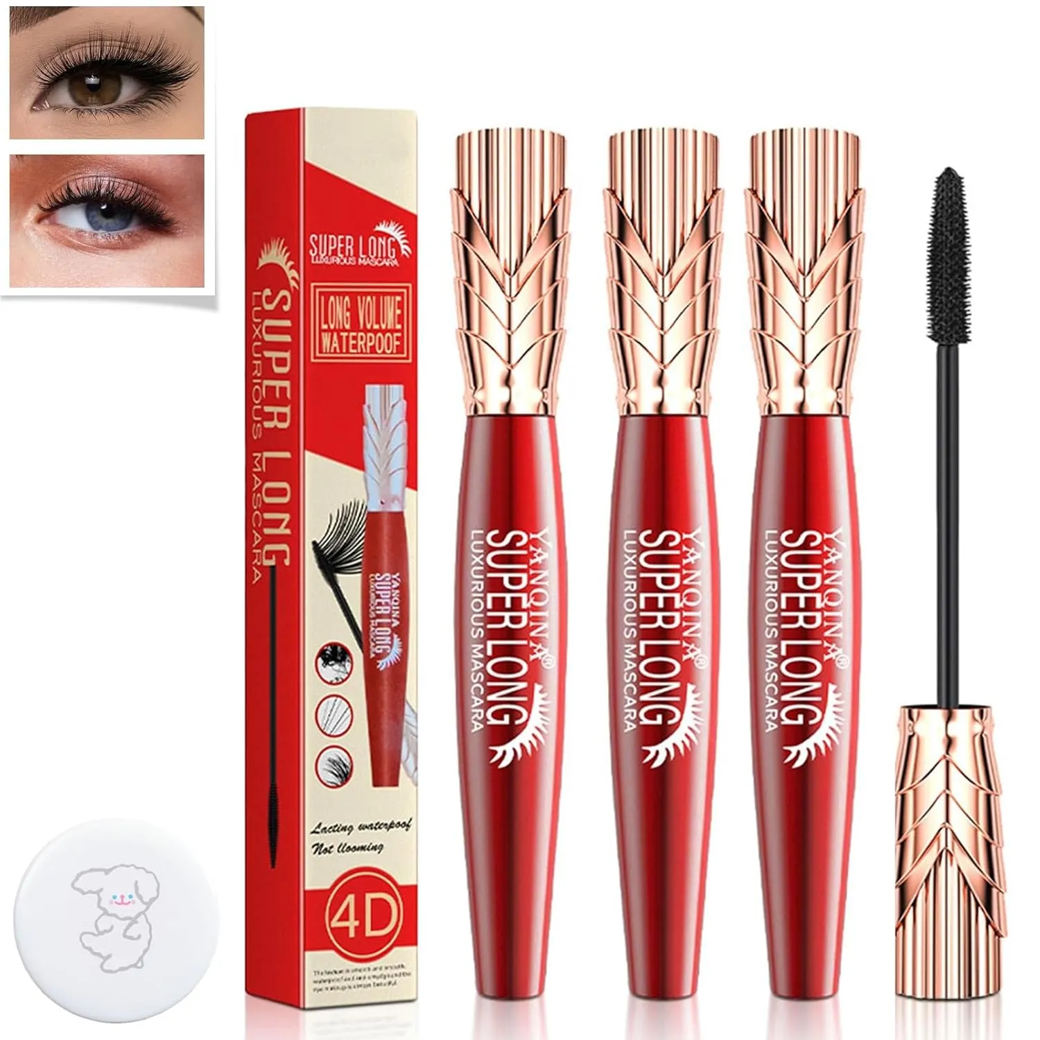 Yankina Mascara De Pestañas, 4d Waterproof And Sweat Proof Mascara, Smudge Proof Waterproof, Super Long Mascara (3pcs)