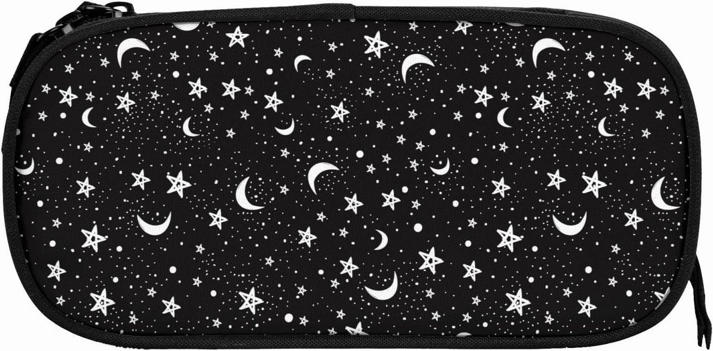 YETTA YANG Black And White Moon Star Pencil Box Case for Pen Holders Office Supplies Big Capacity large