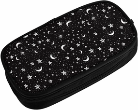 YETTA YANG Black And White Moon Star Pencil Box Case for Pen Holders Office Supplies Big Capacity large