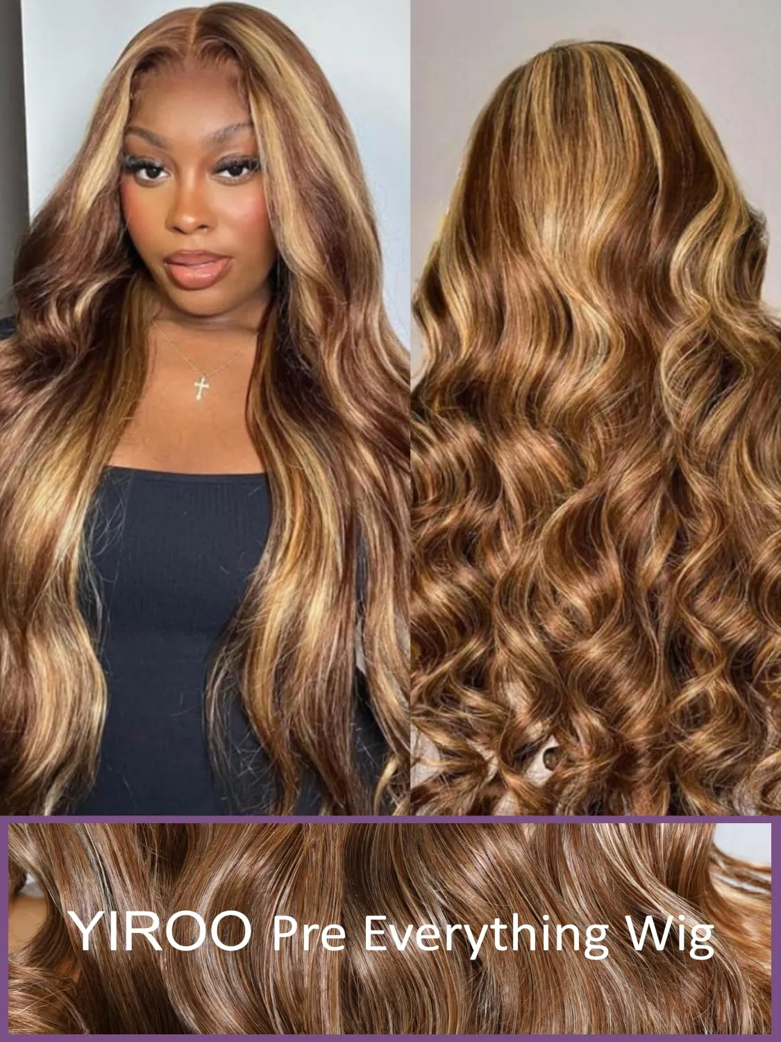 YIROO Pre Everything Wig Honey Blonde 13X4 Pre Cut Lace Front Glueless Human Hair Wigs Body Wave Brown Blonde Highlight Ombre Pre Bleached Invisible Bye Bye Knots Wig Pre Plucked 150% Density 16Inch