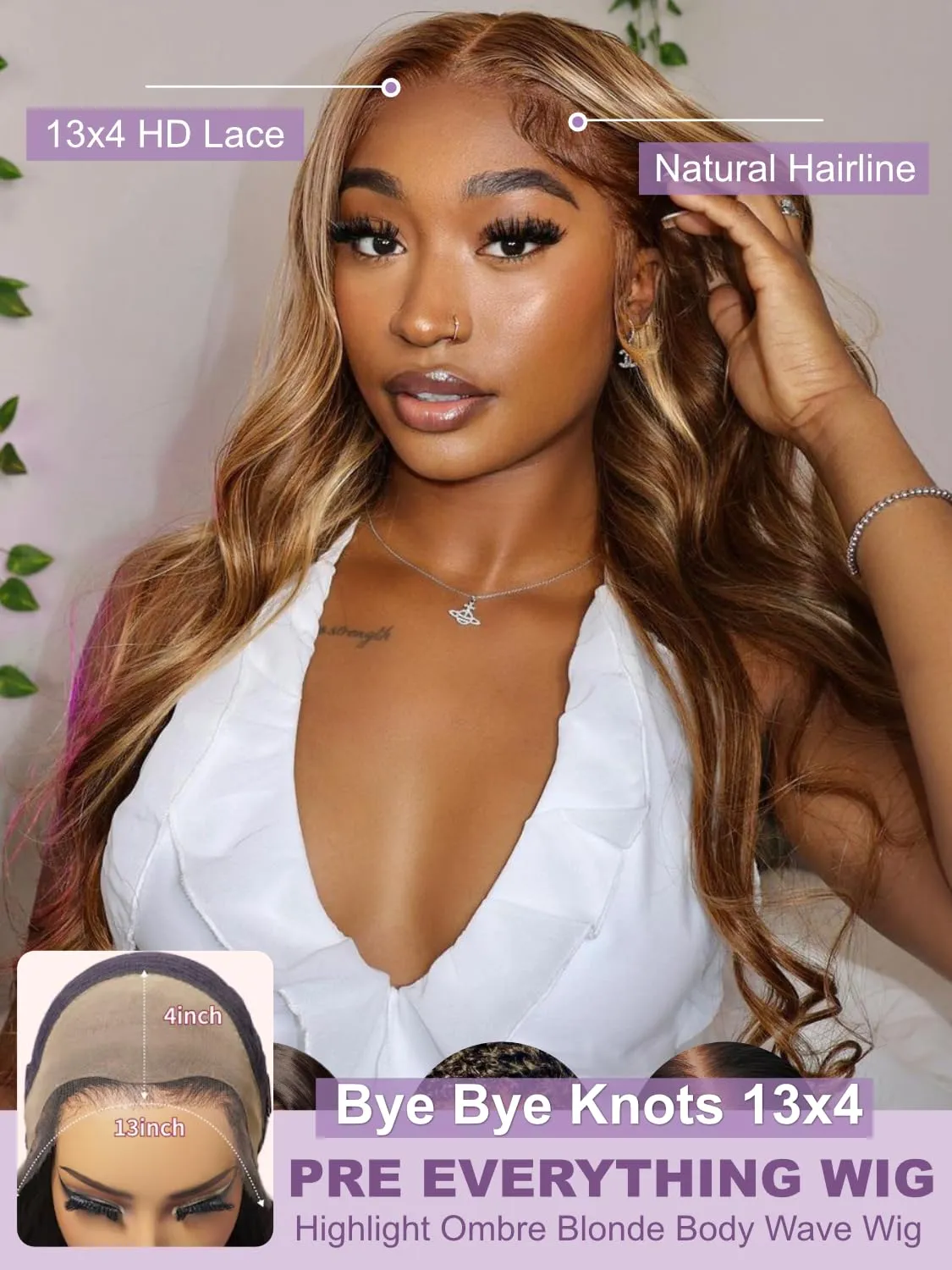 YIROO Pre Everything Wig Honey Blonde 13X4 Pre Cut Lace Front Glueless Human Hair Wigs Body Wave Brown Blonde Highlight Ombre Pre Bleached Invisible Bye Bye Knots Wig Pre Plucked 150% Density 16Inch