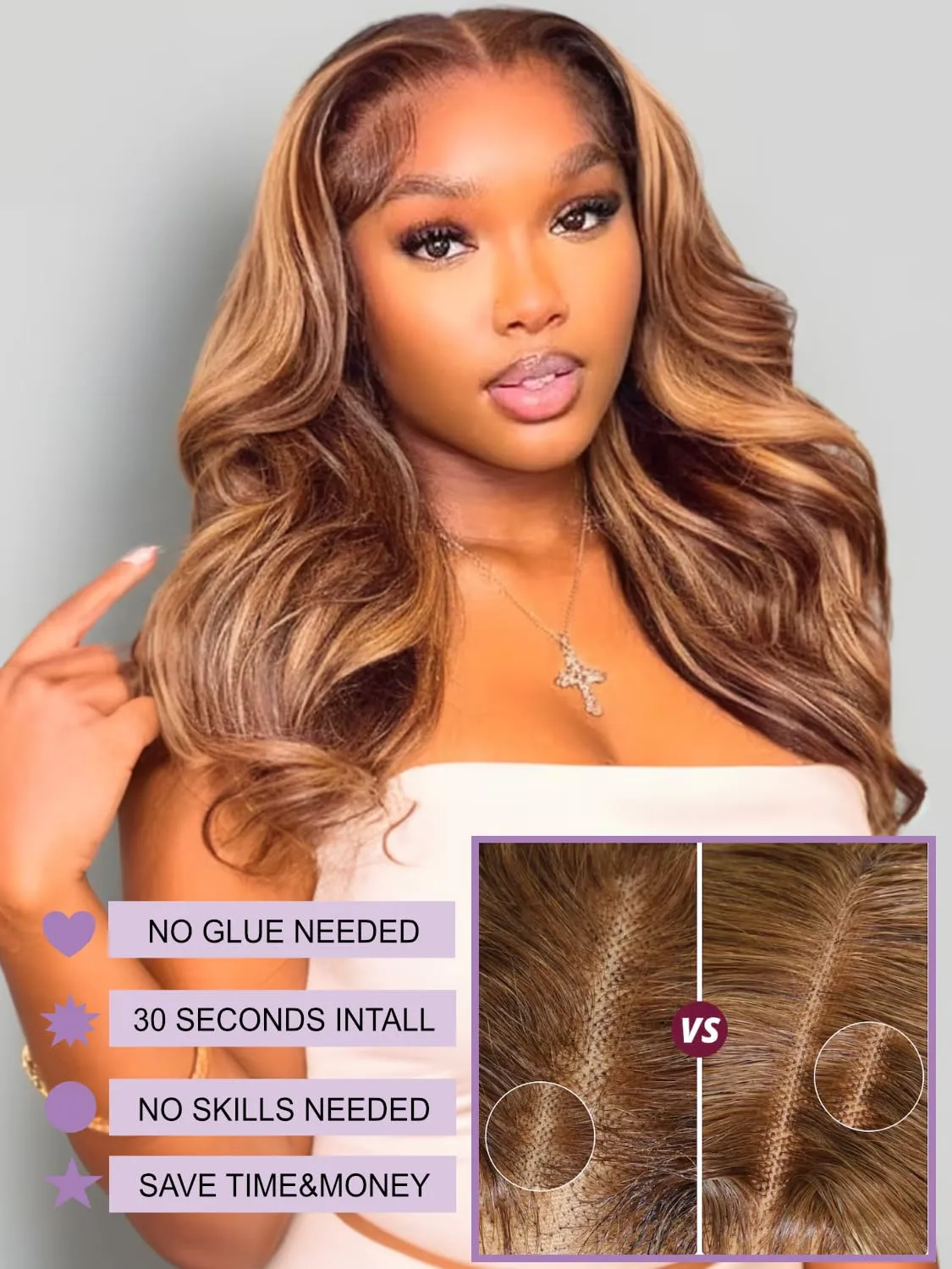 YIROO Pre Everything Wig Honey Blonde 13X4 Pre Cut Lace Front Glueless Human Hair Wigs Body Wave Brown Blonde Highlight Ombre Pre Bleached Invisible Bye Bye Knots Wig Pre Plucked 150% Density 16Inch