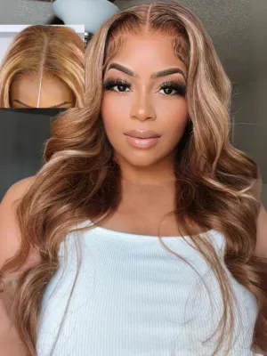 YIROO Pre Everything Wig Honey Blonde 13X4 Pre Cut Lace Front Glueless Human Hair Wigs Body Wave Brown Blonde Highlight Ombre Pre Bleached Invisible Bye Bye Knots Wig Pre Plucked 150% Density 16Inch