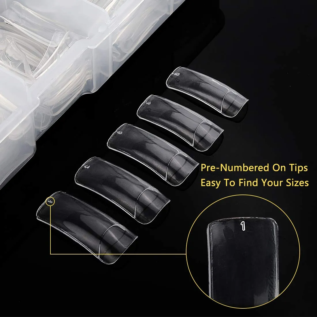 Yokilly 1000PCS Square Nail Tips and Glue, Clear Natural False Acrylic Nail Tips, Half Cover 10 Sizes French Artificial Nail Tips Manicure with Nail Clipper, Nail Files and Glue for Dip Powder