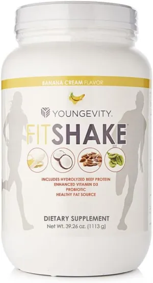 Youngevity FitShake™ Banana Cream | 20g Gut-Friendly Protein | Electrolytes, Minerals, Collagen, Gelatin, Vitamin D, Probiotics, and More | 30 Servings - 2.4 lbs