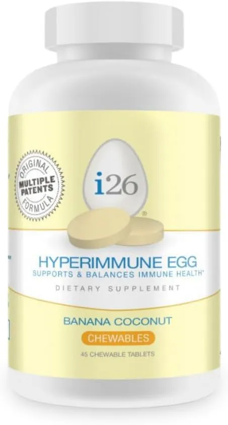 Youngevity i26 Hyperimmune Egg | IgY Max Banana Coconut Chewable | Patented Immune Powerhouse Formula | Joint, Gut, Immune Support Supplement | 45 Chewable Tablets
