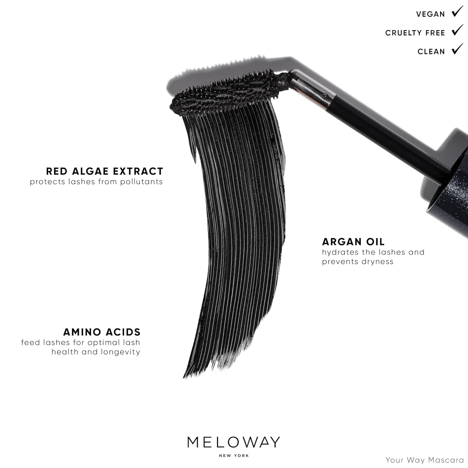 Your Way Mascara - Adjustable Wand, Lash-Conditioning Formula - Volumizing Lashes, Long-Lasting - Amino Acids, Argan Oil, Red Algae Extract - Vegan, Cruelty-Free, Clean - Emerald Envy - 8 ml