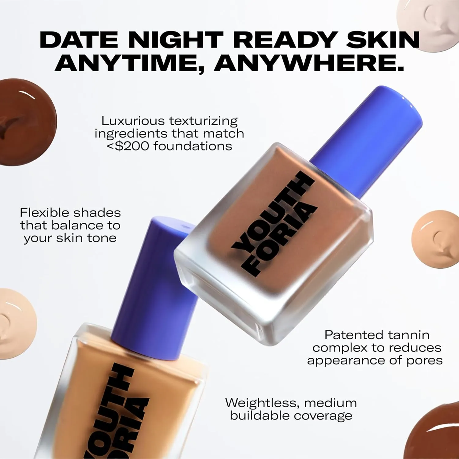 Youthforia Date Night Skin Tint Serum Foundation, Light-Medium Coverage, Hydrating Formula, Vegan & Cruelty-Free, 110 Fair - Neutral