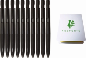 Zebra Blen Retractable Ballpoint Pen, Fine Point 0.5mm, 10 Pack (Black Ink/Black body), Sticky Notes Value Set