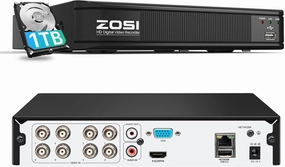 ZOSI H.265  5MP 3K Lite 8 Channel CCTV DVR Recorder, AI Human Vehicle Detection, Alert Push, Hybrid Capability 4-in-1(Analog/AHD/TVI/CVI) Full 1080p HD Surveillance DVR for Security Camera (1TB HDD)
