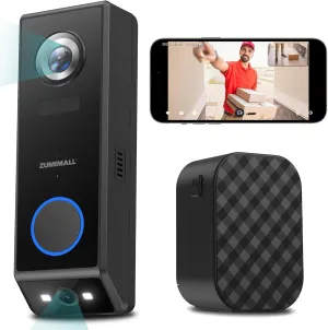 ZUMIMALL Dual Lens Doorbell Camera with Chime, 2K HD Video Doorbell Wireless Battery Solar Powered, No Monthly Fees, Wireless/Wired Installation, 2-Way Talk/IP65/Cloud/Alexa/PIR/AI/2.4G WiFi